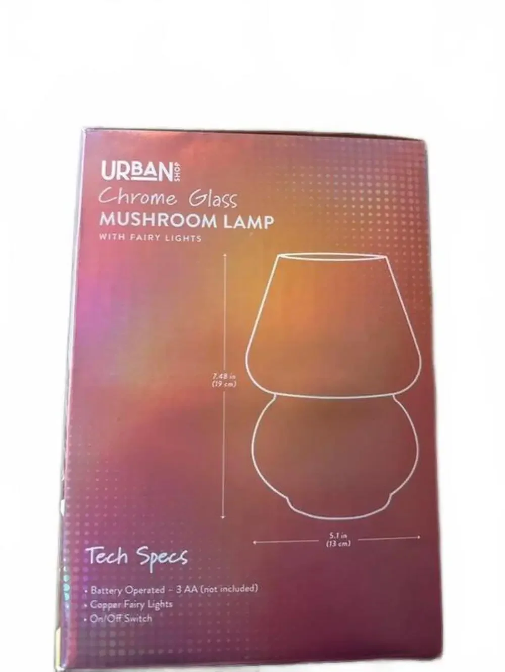 Urban Shop Chrome Glass Mushroom Lamp LED Fairy Lights Y2K Aesthetic Decor New